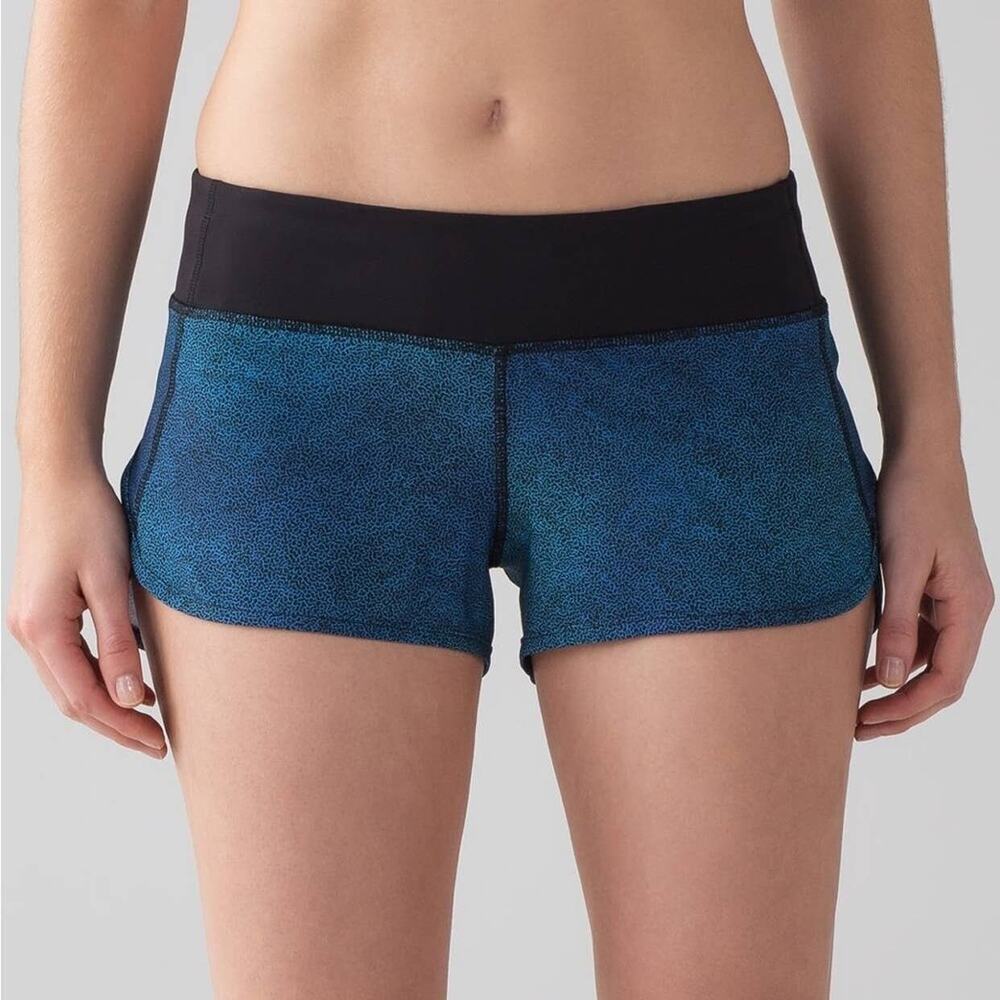 Lululemon Women Speed Up Short Lined Interior Pockets Back Zip Pocket Blue Black